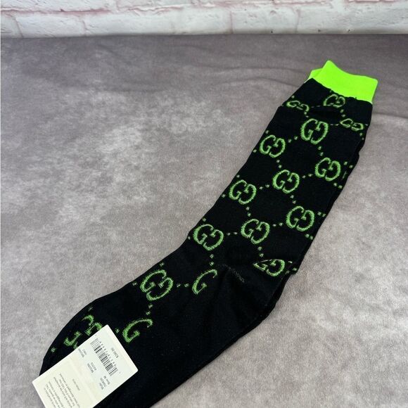 GUCCI New Interlocking G Jacquard Socks Green Black Medium 700626 - Picture 4 of 10